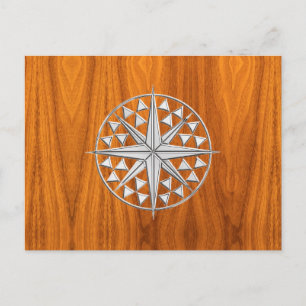 Krom som Nautical Compass Star på Teak Veneer Vykort