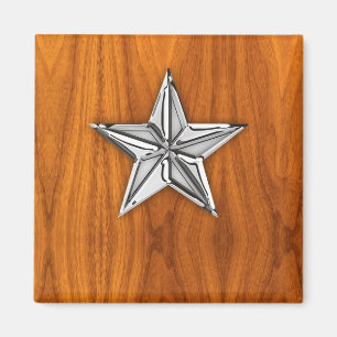 Krom som nautisk stjärna på Teak Veneer Magnet