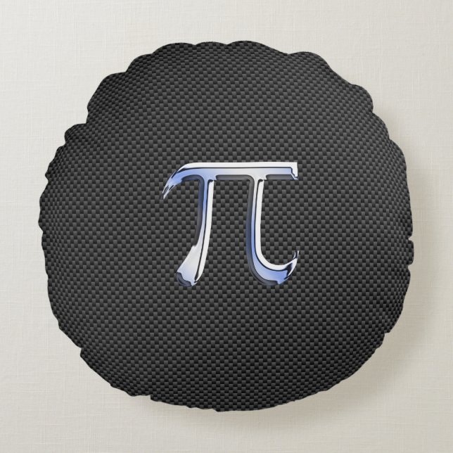 Krom som Pi-symbol på kolfiber Stil Rund Kudde (Framsidan)