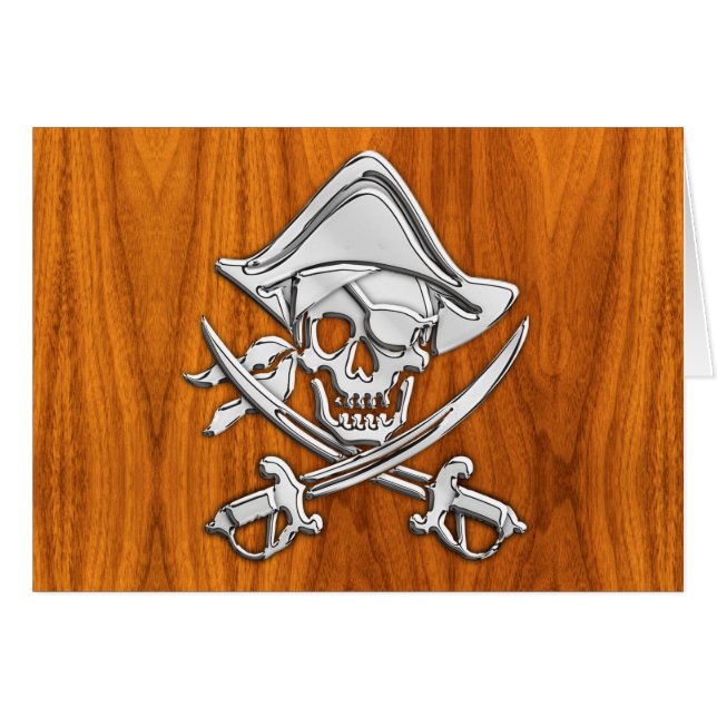 Krom som Pirat på Teak Veneer Hälsningskort (Framsidan Horizontal)