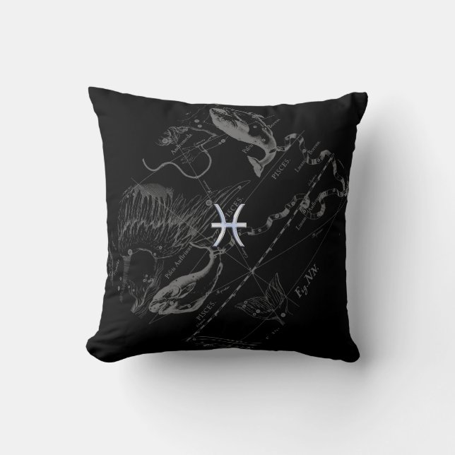 Krom som Pisces Zodiac Sign på Black Hevelius Kudde (Framsida)