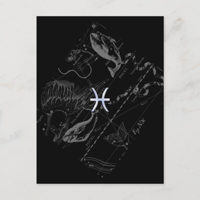 Krom som Pisces Zodiac-tecken på Hevelius 1690 Vykort (Framsida)