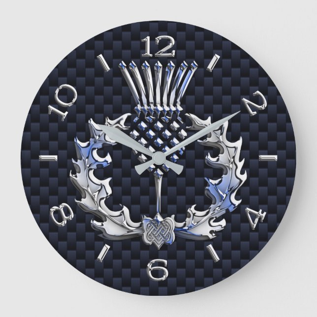 Krom som Scottish Thistle Blue Dial på en Stor Klocka (Framsida)