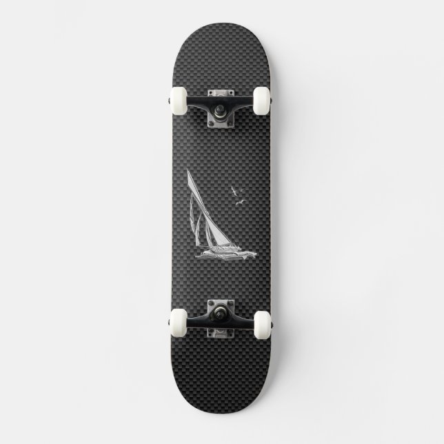 Krom som segelbåt på kolfiber skateboard bräda 21,5 cm (Framsida)