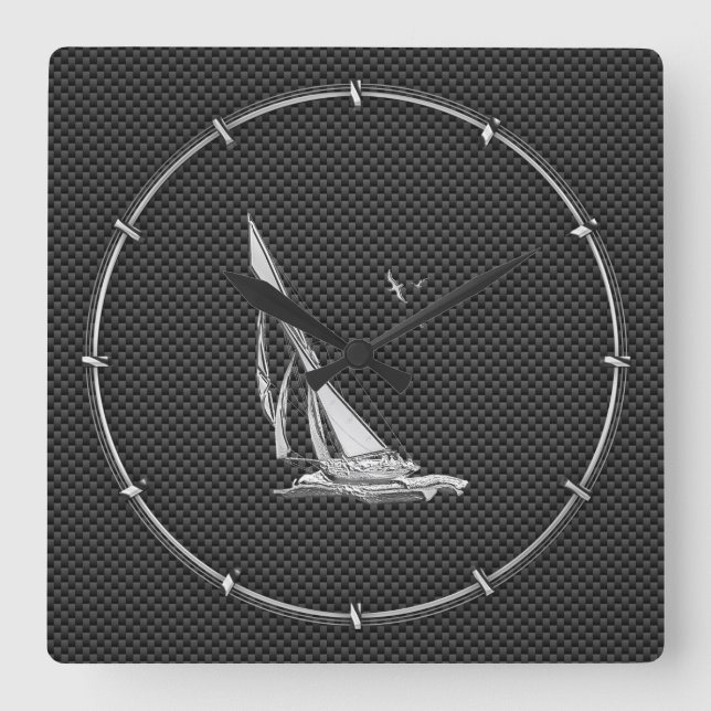 Krom som segelbåt på kolfibrer fyrkantig klocka (Framsida)