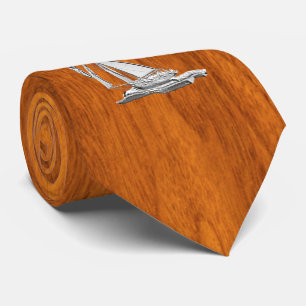 Krom som segelbåt på Teak Veneer stil-utskrift Slips