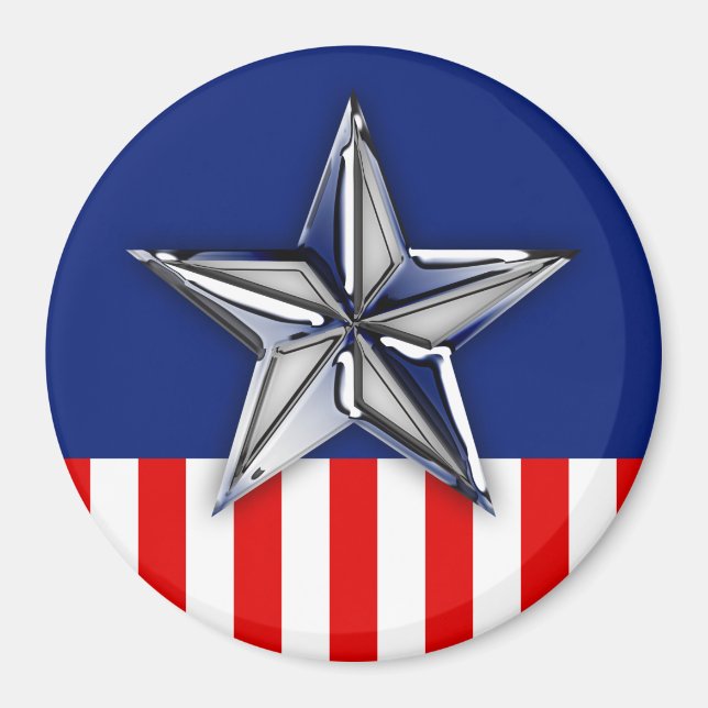 Krom som Silver Star Festive Patriotic Färg Magnet (Framsidan)