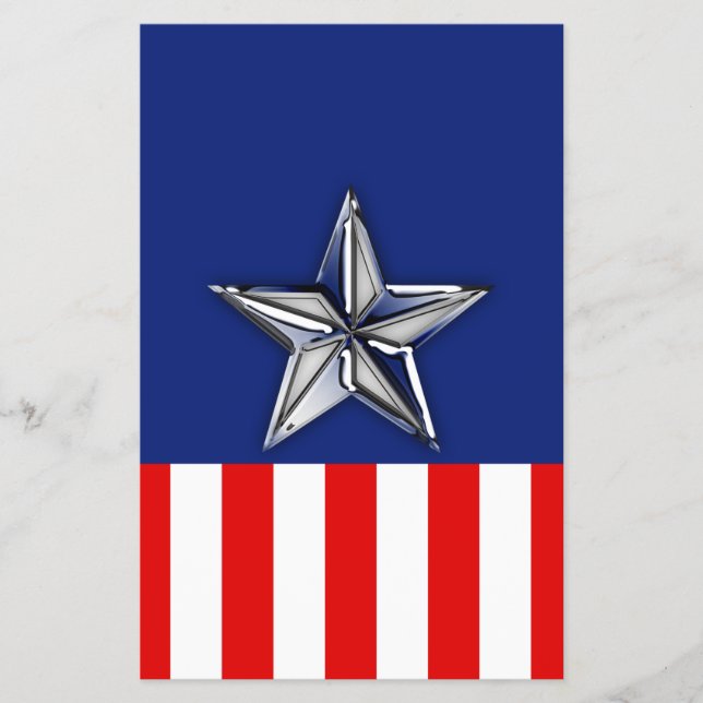 Krom som Silver Stjärna Festliga Patriotiska Färge Flygblad (Framsidan)