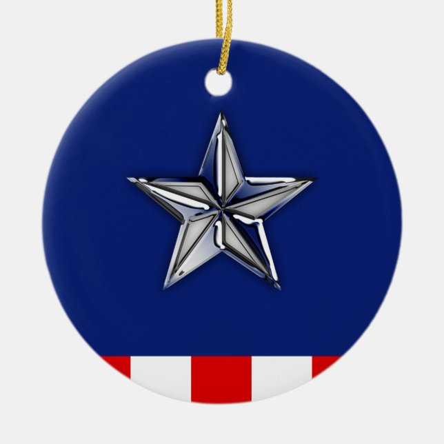 Krom som stjärna på Festive Patriotic Färg Julgransprydnad Keramik (Framsidan)
