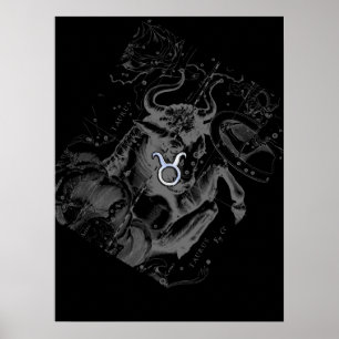 Krom som Taurus Zodiac-tecken på Hevelius Black Poster