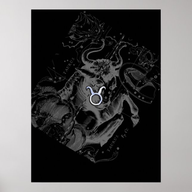 Krom som Taurus Zodiac-tecken på Hevelius Black Poster (Framsidan)