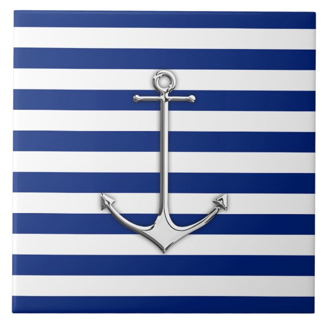 Krom som Thin Anchor på Nautical Rand Kakelplatta (Framsidan)