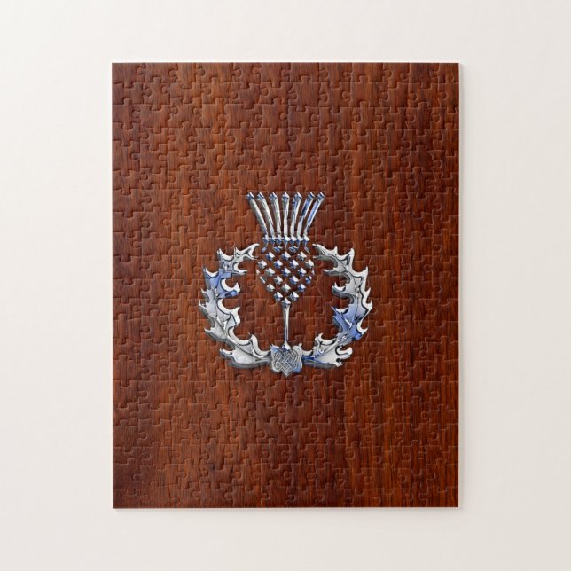Krom som Thistle på Mahogany Wood Stil Pussel (Vertikal)
