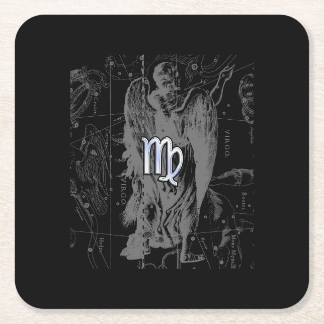 Krom som Våg Zodiac Sign på Hevelius i Black Underlägg Papper Kvadrat (Framsidan)