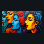 Kromatiska beteenden - Vibrant Pop Art Women Portr Poster<br><div class="desc">Mesmeriserande contemporary är ett mästerverk med fyra bedövande porträtt från kvinnor som framställs i fet, kromatisk färg som fångar kärnan i modern feminitet. Den ursprungliga abstrakten visar en fängslande blandning av varma och coola toner - från djupa turkos- och havsblyer till vibrerande orangar, gyllene gulter och rik . Varje porträtt...</div>