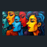 Kromatiska skönheter - Levande Pop Art Kvinnliga P Poster<br><div class="desc">Fängslande samtida popkonst-mästerverk med fyra fantastiska kvinnoporträtt renderade i djärva, kromatiska färger som fångar essensen av modern femininitet. Detta originella abstrakta konstverk visar en fängslande blandning av varma och svala toner - från djup turkos och havsblått till livfulla orange, gyllene gula och rika röda. Varje porträtt flyter sömlöst in i...</div>