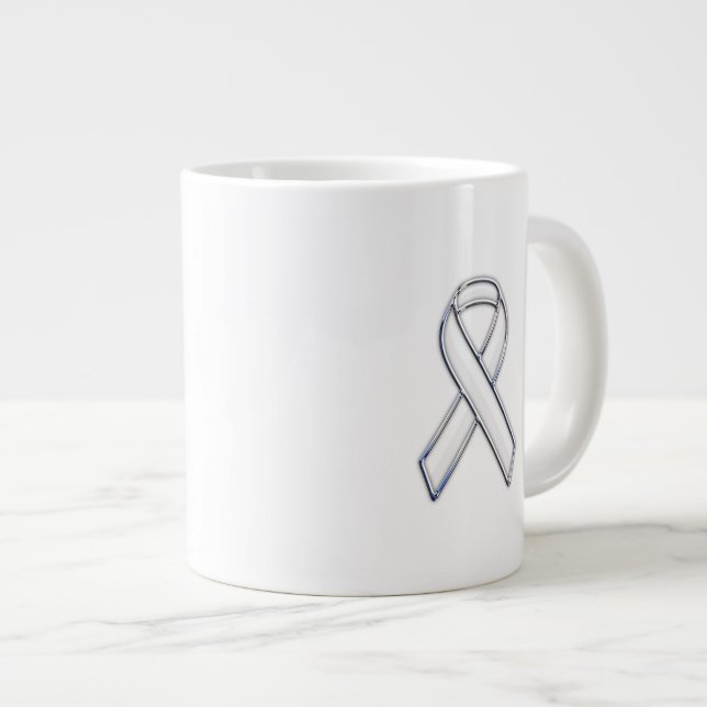 Krome Belted Stil White Ribbon Awareness Jumbo Mugg (Framsida höger)