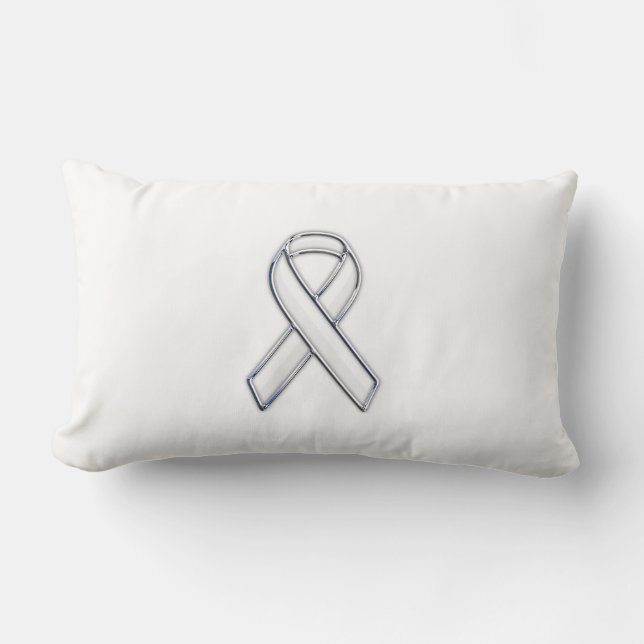 Krome Belted Stil White Ribbon Awareness Lumbarkudde (Framsida)