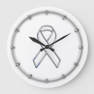 Krome Belted Stil White Ribbon Awareness Stor Klocka