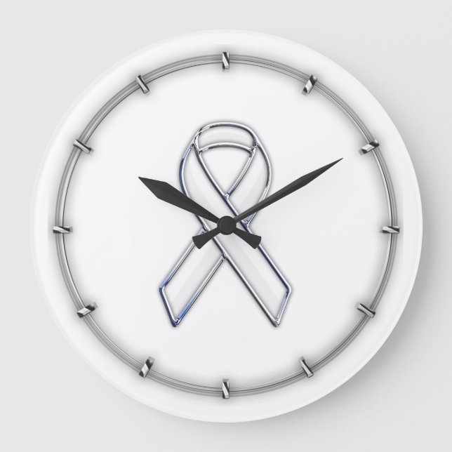 Krome Belted Stil White Ribbon Awareness Stor Klocka (Framsida)