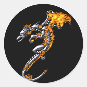 Krome Dragon med Flames Runt Klistermärke