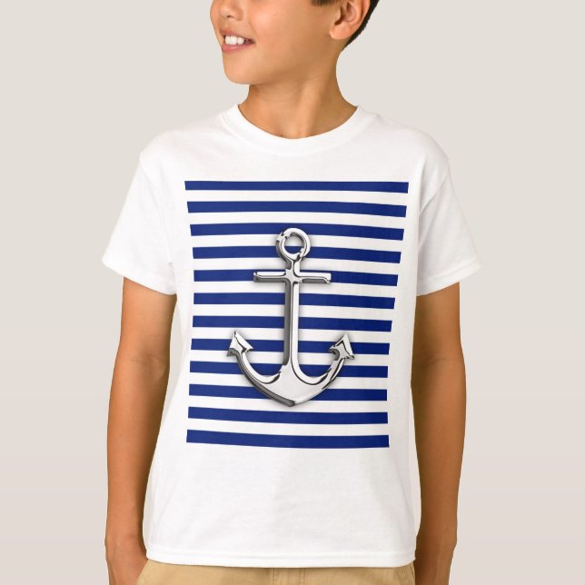 Kromen ankrar på marinrandar tee shirt (Framsida)