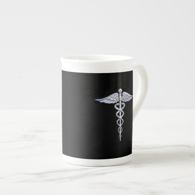 Kromliknande kaducé medicinsk symbol benporslin mugg (Framsida höger)