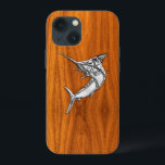 Krommarlin-fisk vid utskrift av toppventil<br><div class="desc">Ett modernt nautiskt silver-krom,  som applicque stil på en teak-träskekor för en anpassningsbar telefonväska som alla på eller utanför båten kommer att njuta av. Använda länken "Be den här designern" om du vill kontakta oss med dina speciella designförfrågningar eller om du behöver hjälp med något av dina anpassningsprojektbehov.</div>