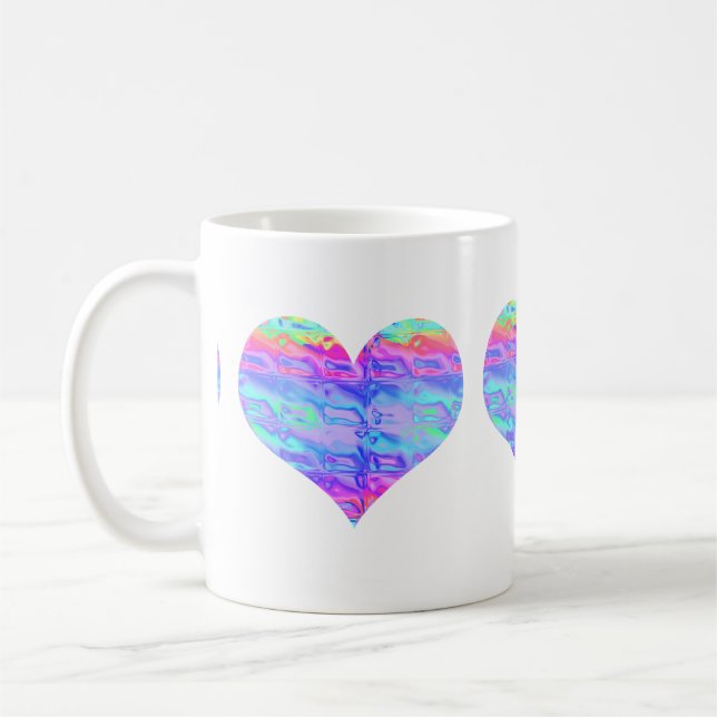Krommetallisk neon Rainbow Heart Kaffemugg (Vänster)