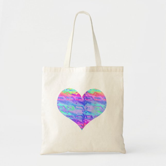 Krommetallisk neon Rainbow Heart Tygkasse (Framsidan)