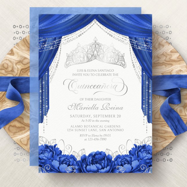 Kron Tiara Royal Blå Quinceanera Inbjudningar (Skapare uppladdad)