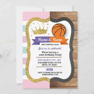 Krona & Basketball Joint Birthday Girl Boy Sports Inbjudningar