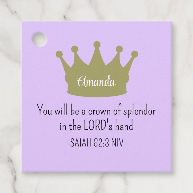 Krona Bible Verse Christian Faith Light Lila Gåvor Etiketter (Framsida)