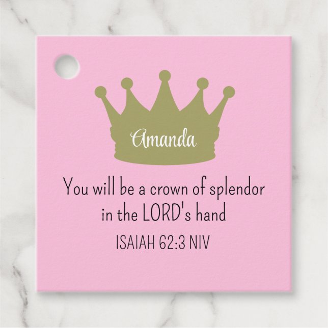 Krona Bible Verse Christian Faith Ljus rosa Gåvor Etiketter (Framsida)