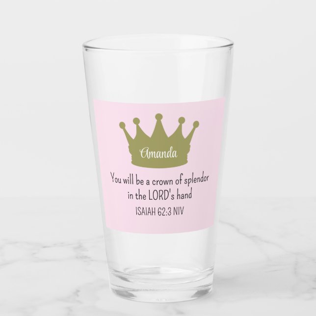 Krona Bible Verse Christian Faith Ljus rosa Glaskopp (Framsida)