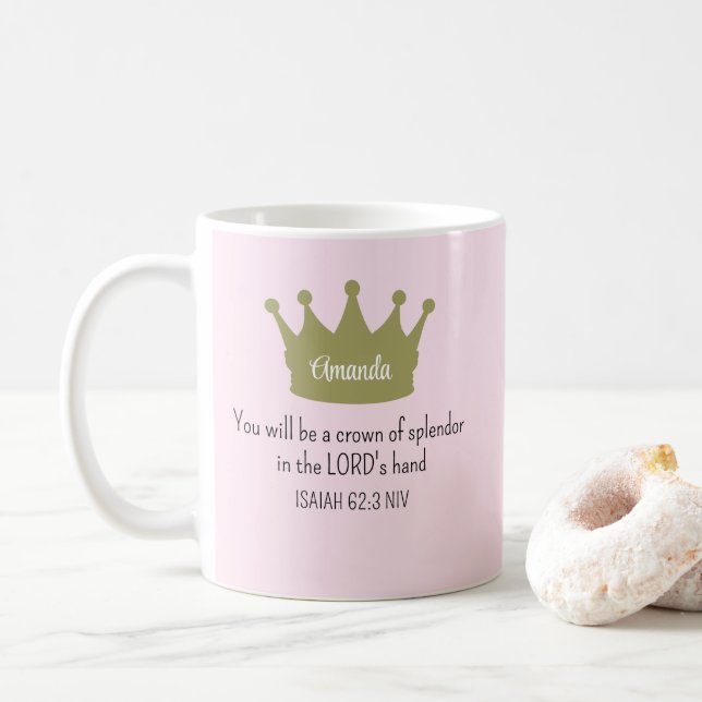 Krona Bible Verse Christian Faith Ljus rosa Kaffemugg (Med munk)