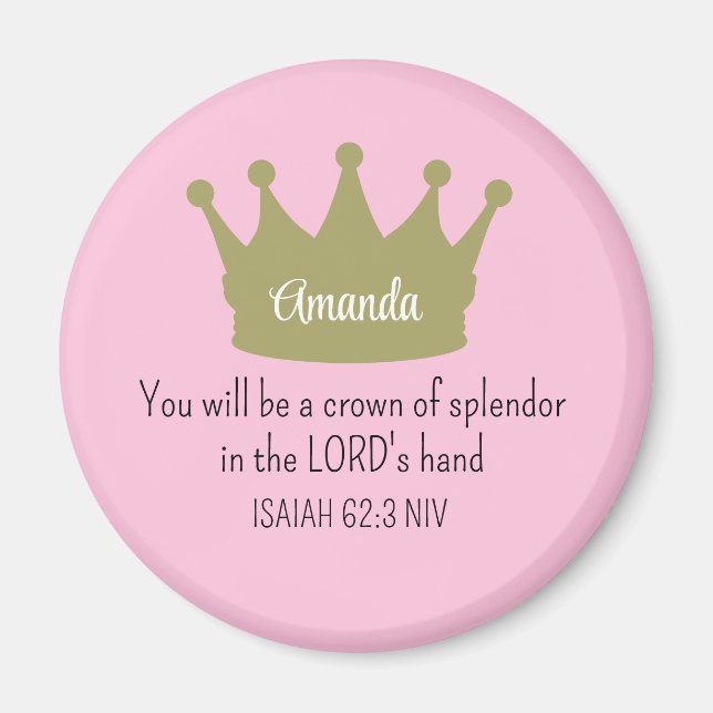 Krona Bible Verse Christian Faith Ljus rosa Magnet (Framsidan)