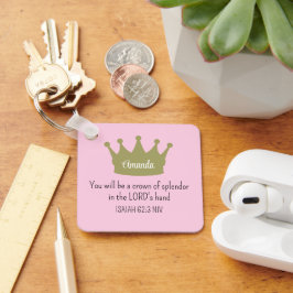 Krona Bible Verse Christian Faith Ljus rosa Nyckelring