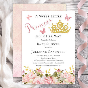 Krona Butterflies Blommigt Princess Baby Shower Inbjudningar