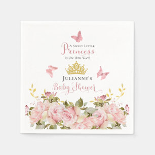 Krona Butterflies Blommigt Princess Baby Shower Pappersservett