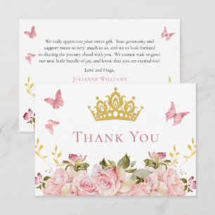 Krona   Butterflies Blommigt Princess Baby Shower Tack Kort
