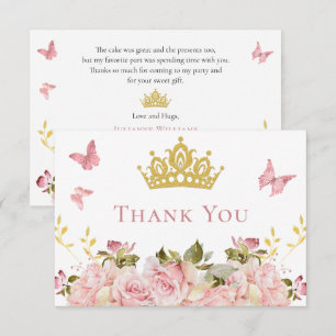 Krona   Butterflies Blommigt Princess Birthday Tack Kort