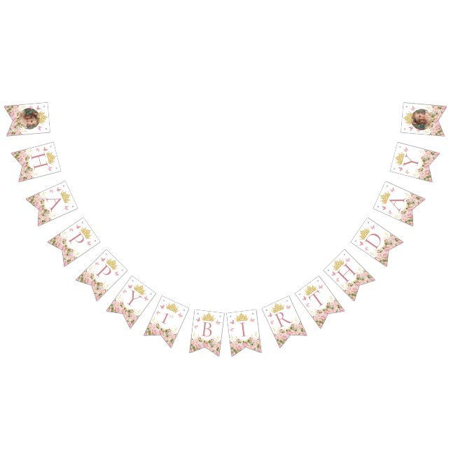 Krona Butterflies Rosa Blommigt Photo Grattis på f Vimplar (Alla)