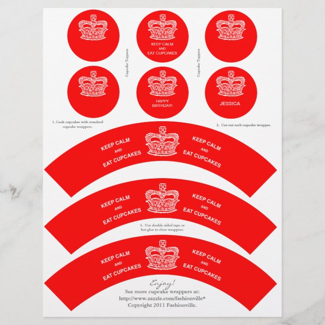 Krona Cuptårta Wrappers Behålla Lugn Red Letterhea (Framsida)