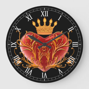 Krona Filigree Heart Round Roman Numerals Clock Stor Klocka