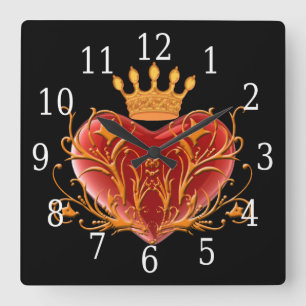 Krona Filigree Heart Square Clock Fyrkantig Klocka