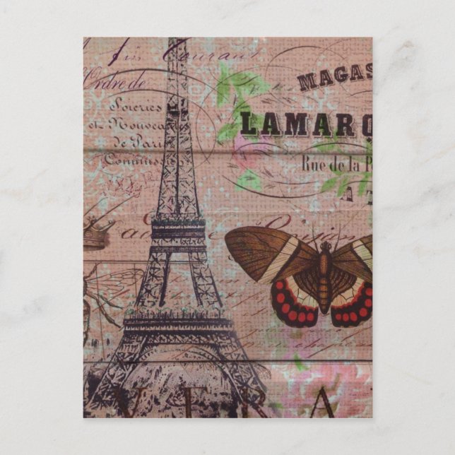 krona fransk bi butterfly Paris Eiffel Torn Vykort (Framsida)