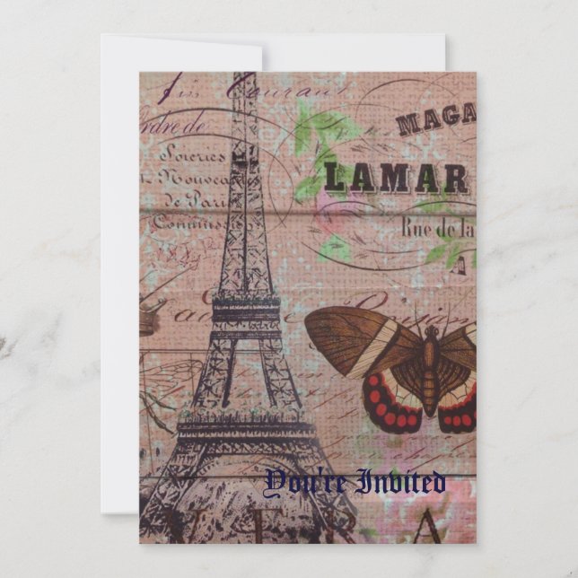 krona fransk bin butterfly Paris Eiffel Torn Inbjudningar (Framsida)