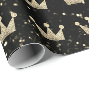 Krona Glitter Black Sparkly Guld Champaigne Faux Presentpapper