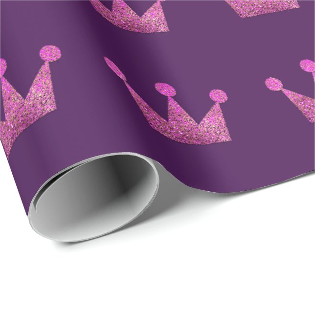 Krona Glitter Rosa Studenten Rosa Fuchsia Lila Presentpapper (Rullad Hörn)
